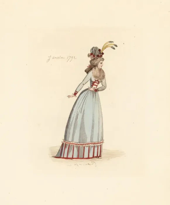 Framed Print : French woman wearing the fashion of February 1792 Framed Print : French woman wearing the fashion of February 1792