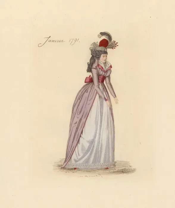 Framed Print : French woman wearing the fashion of January 1791 Framed Print : French woman wearing the fashion of January 1791