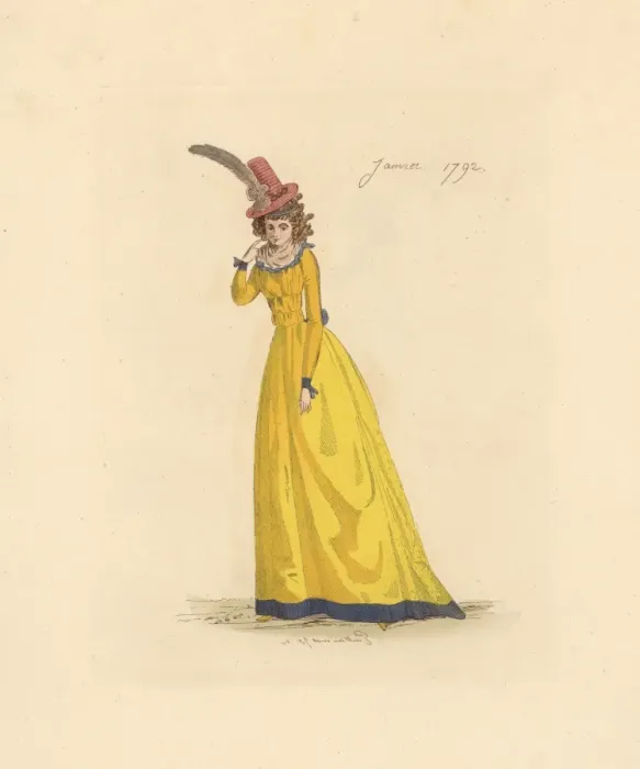 Framed Print : French woman wearing the fashion of January 1792 Framed Print : French woman wearing the fashion of January 1792