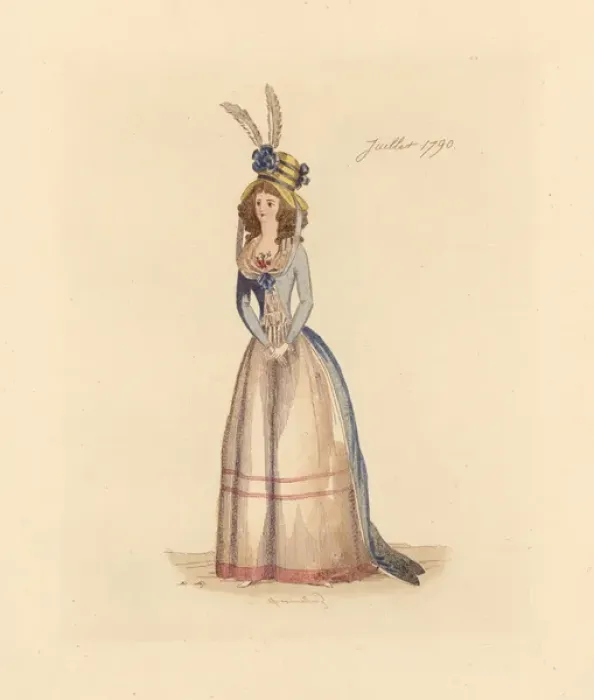 Framed Print : French woman wearing the fashion of July 1790 Framed Print : French woman wearing the fashion of July 1790