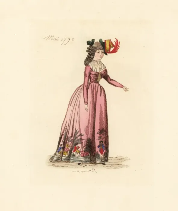 Framed Print : French woman wearing the fashion of May 1792 Framed Print : French woman wearing the fashion of May 1792