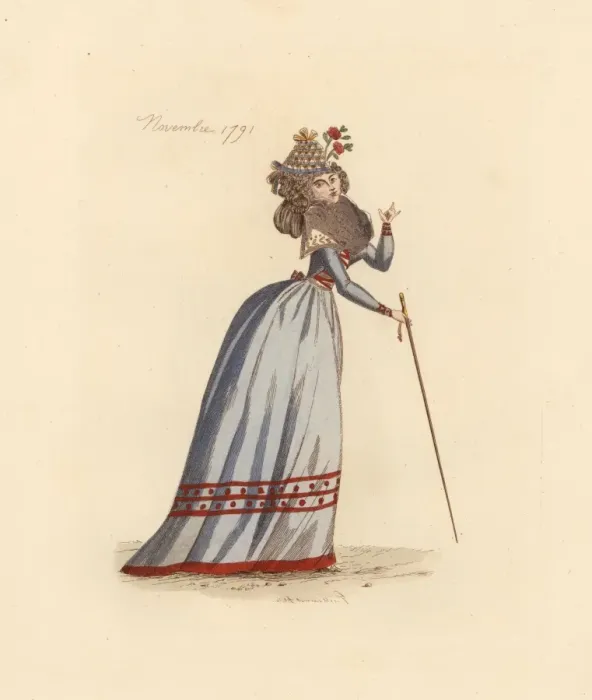 Framed Print : French woman wearing the fashion of November 1791 Framed Print : French woman wearing the fashion of November 1791