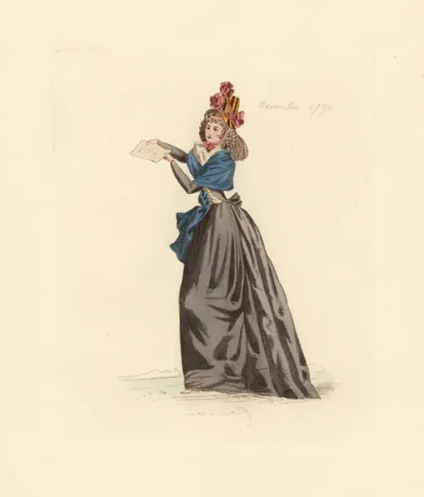 Framed Print : French woman wearing the fashion of November 1792 Framed Print : French woman wearing the fashion of November 1792
