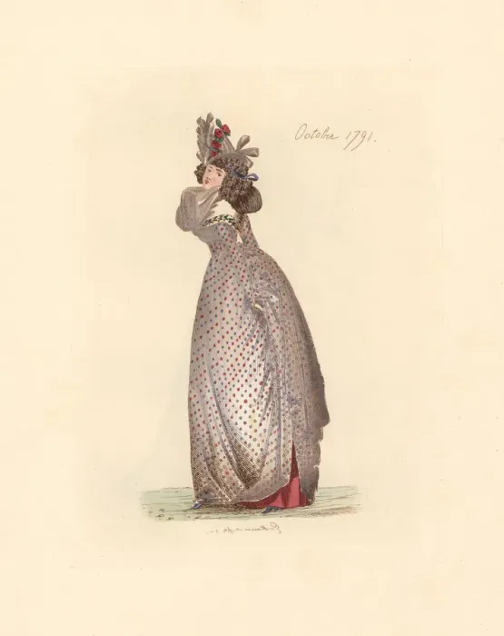 Framed Print : French woman wearing the fashion of October 1791 Framed Print : French woman wearing the fashion of October 1791