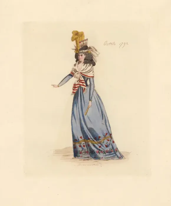 Framed Print : French woman wearing the fashion of October 1792 Framed Print : French woman wearing the fashion of October 1792