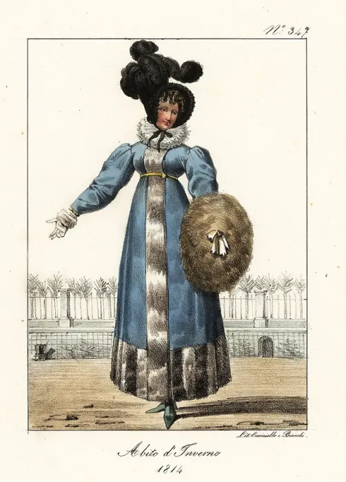 Framed Print : French woman in winter fashion, First Empire, 1814 Framed Print : French woman in winter fashion, First Empire, 1814