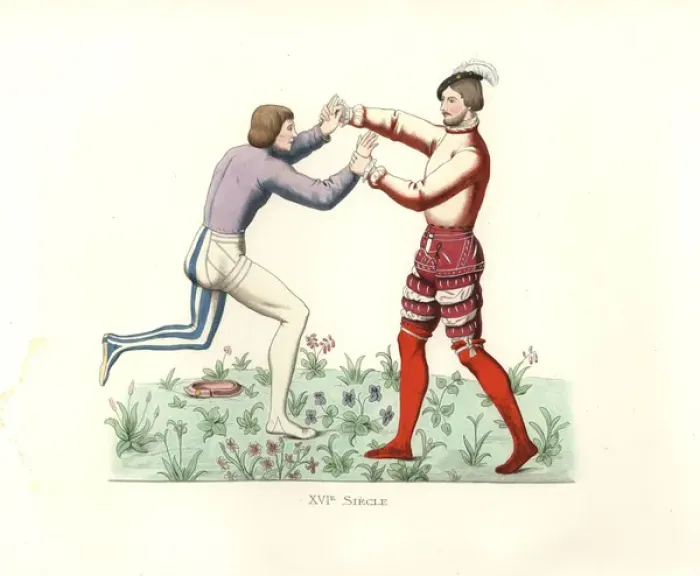 Framed Print : French wrestlers, 16th century Champion in Framed Print : French wrestlers, 16th century Champion in