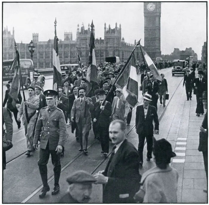 Framed Print : Frenchmen marching in London after enlisting 1939 Framed Print : Frenchmen marching in London after enlisting 1939
