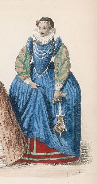 Frenchwoman 1580S. High ruff, slashed sleeves with shoulder-pieces