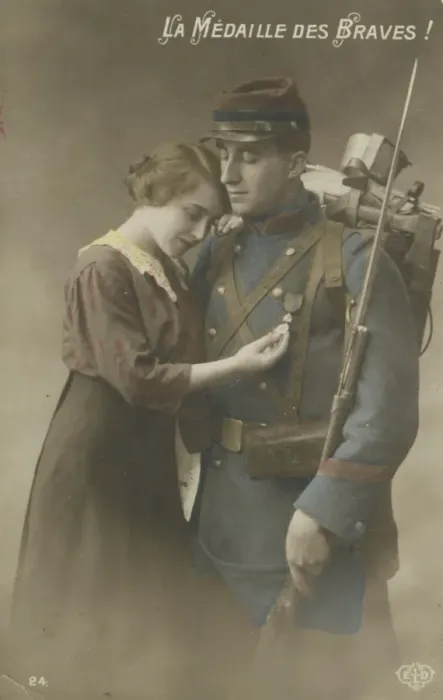 Framed Print : Frenchwoman with returning soldier Framed Print : Frenchwoman with returning soldier