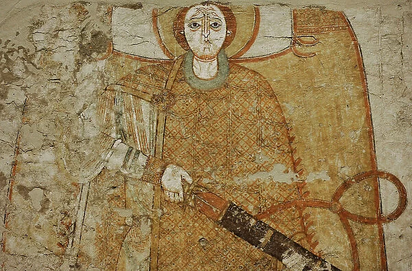 Fresco depicting an archangel with sword