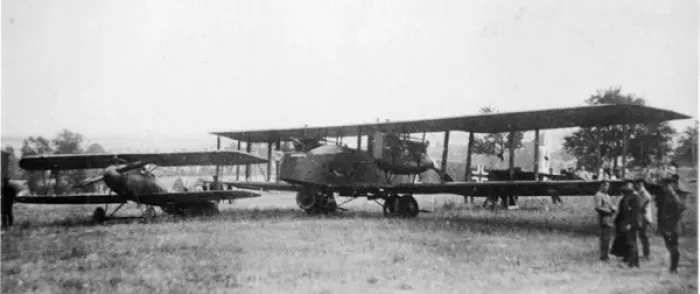 Framed Print : Friedrichshafen FF 45 GIII with Albatros D Va Framed Print : Friedrichshafen FF 45 GIII with Albatros D Va