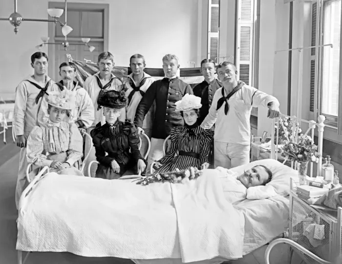 Framed Print : Friends and family visiting a patient, Brooklyn Navy Yard Ho Framed Print : Friends and family visiting a patient, Brooklyn Navy Yard Ho