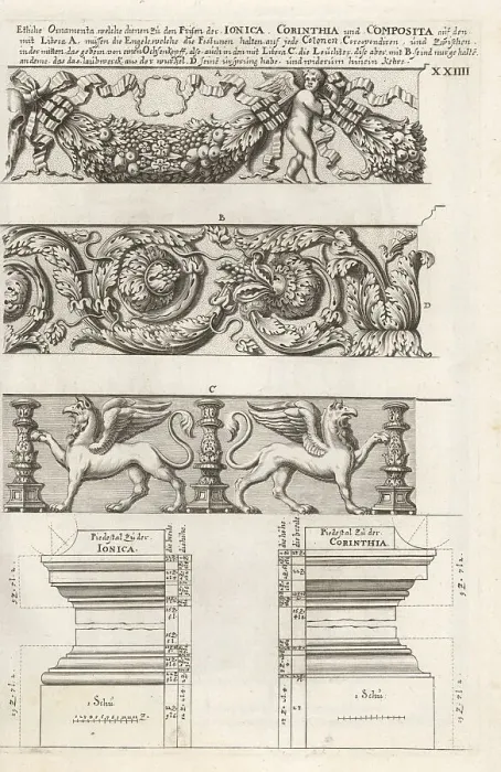 Framed Print : Frieze ornaments and pedestals in various architectural orders Framed Print : Frieze ornaments and pedestals in various architectural orders