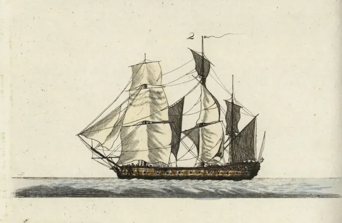 Framed Print : Frigate 2. Handcoloured copperplate engraving after Christiane Henriette Framed Print : Frigate 2. Handcoloured copperplate engraving after Christiane Henriette