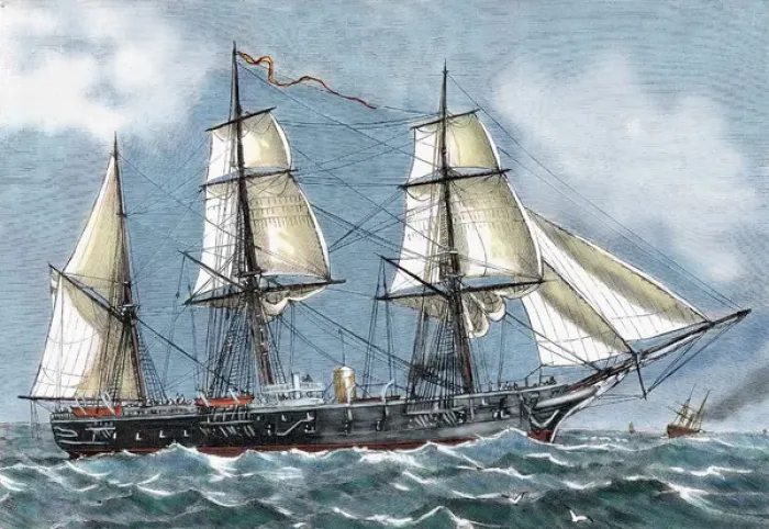 Framed Print : Frigate Blanca of the Spanish Navy aimed at a voyage of ci Framed Print : Frigate Blanca of the Spanish Navy aimed at a voyage of ci