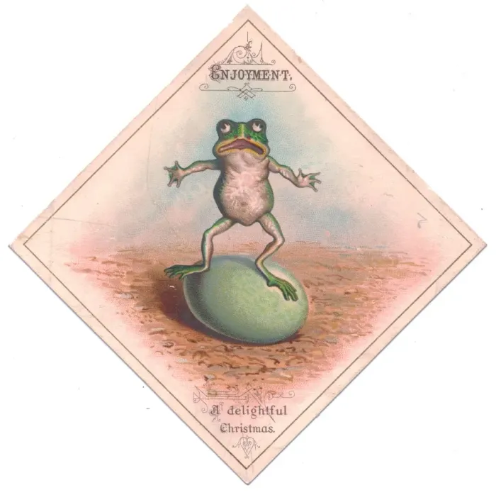 Framed Print : Frog and egg on a Christmas card Framed Print : Frog and egg on a Christmas card