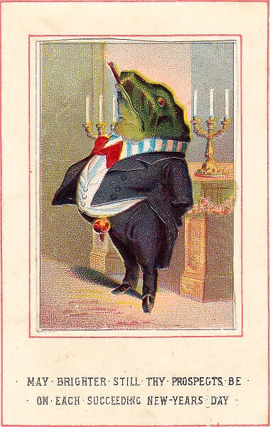 Frog gentleman on a New Year card