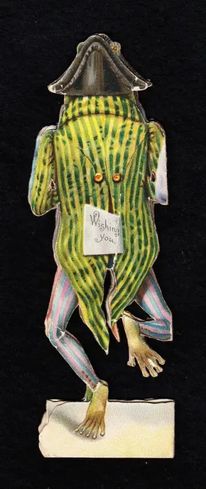Framed Print : Frog in a stripy tailcoat on a cutout Christmas card Framed Print : Frog in a stripy tailcoat on a cutout Christmas card