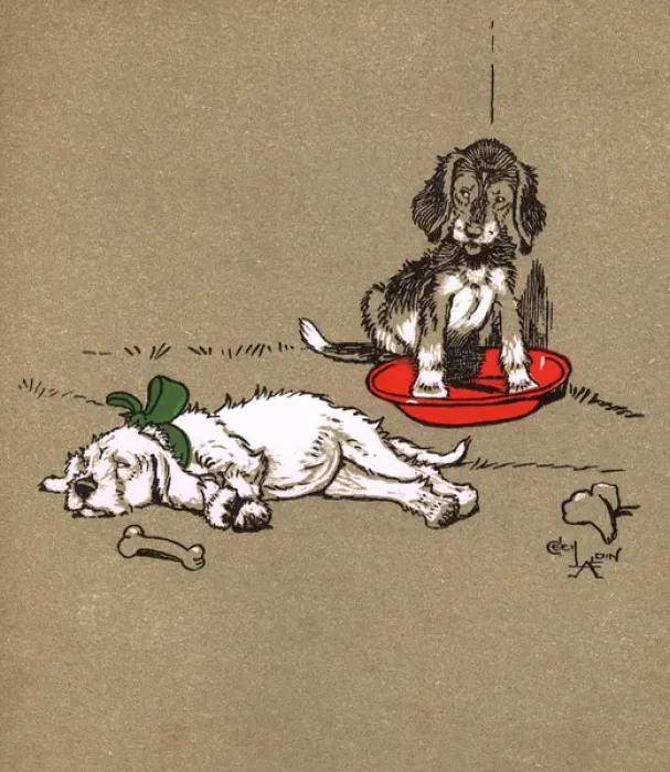 Framed Print : Frontispiece design by Cecil Aldin, Puppy Tails Framed Print : Frontispiece design by Cecil Aldin, Puppy Tails