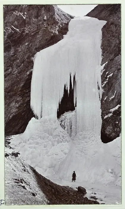 Framed Print : A frozen waterfall at Dotha, near Phari, in the Chumbi Valley, from a fascinating album which reveals new details on a little-known campaign in which a British military force brushed aside Tibetan defences to capture Lhasa, in 1904 Framed Print : A frozen waterfall at Dotha, near Phari, in the Chumbi Valley, from a fascinating album which reveals new details on a little-known campaign in which a British military force brushed aside Tibetan defences to capture Lhasa, in 1904