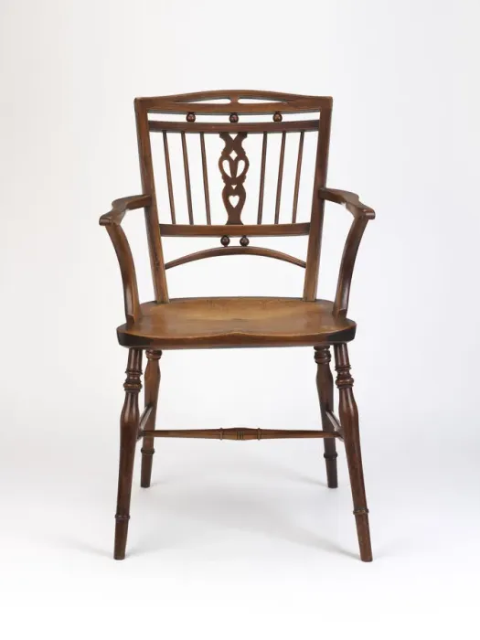 Framed Print : Fruitwood armchair with an elm seat and a heart-shaped spla Framed Print : Fruitwood armchair with an elm seat and a heart-shaped spla