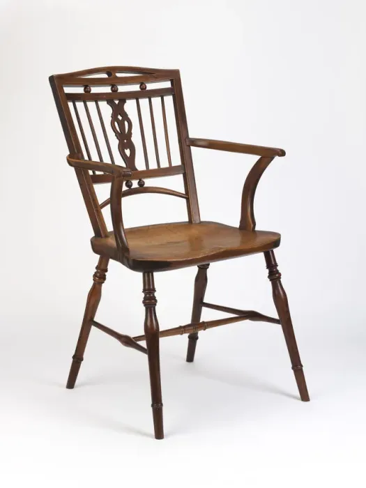 Framed Print : Fruitwood armchair with an elm seat and a heart-shaped spla Framed Print : Fruitwood armchair with an elm seat and a heart-shaped spla