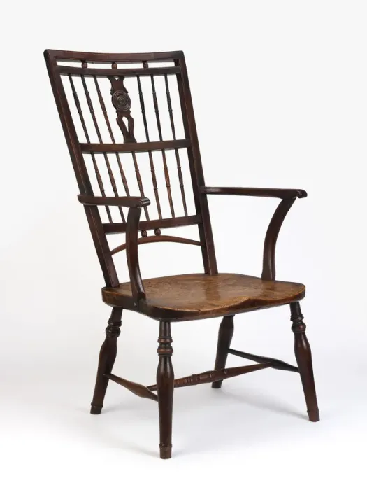 Framed Print : Fruitwood armchair with high back described as a Mendlesham Framed Print : Fruitwood armchair with high back described as a Mendlesham