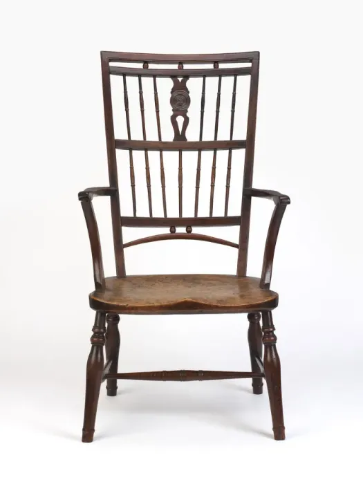 Framed Print : Fruitwood armchair with high back described as a Mendlesham Framed Print : Fruitwood armchair with high back described as a Mendlesham