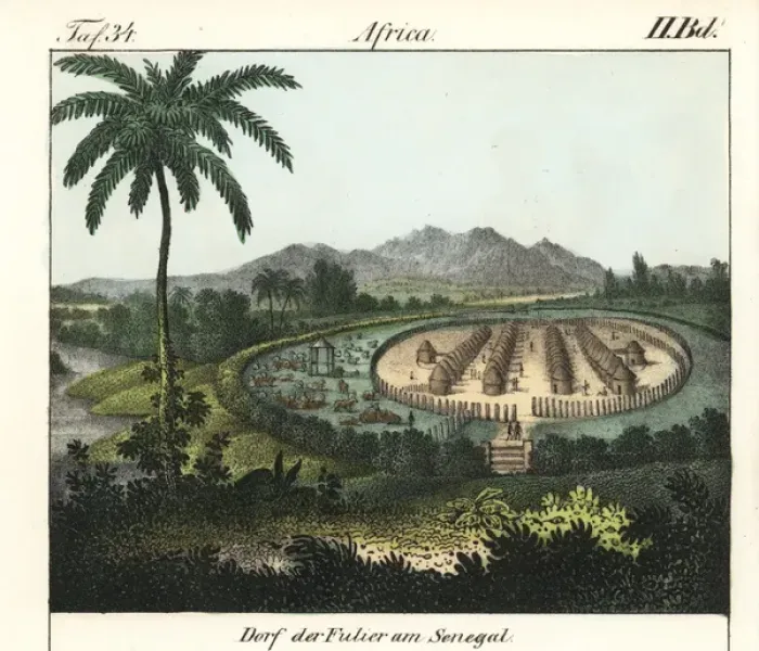 Framed Print : Fulier village in Senegal, showing rows of