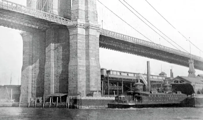 Framed Print : The Fulton Ferry and Brooklyn Bridge, New York, USA Framed Print : The Fulton Ferry and Brooklyn Bridge, New York, USA