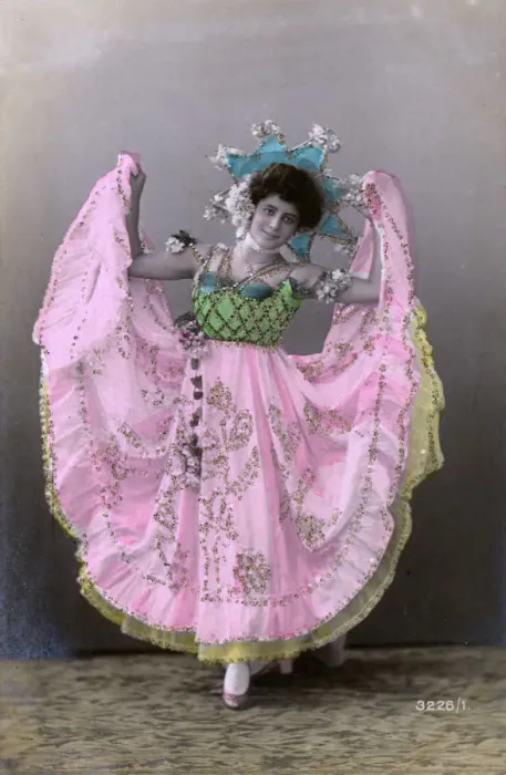 Framed Print : Fun card series of a British dancer in a wide-skirt costume Framed Print : Fun card series of a British dancer in a wide-skirt costume