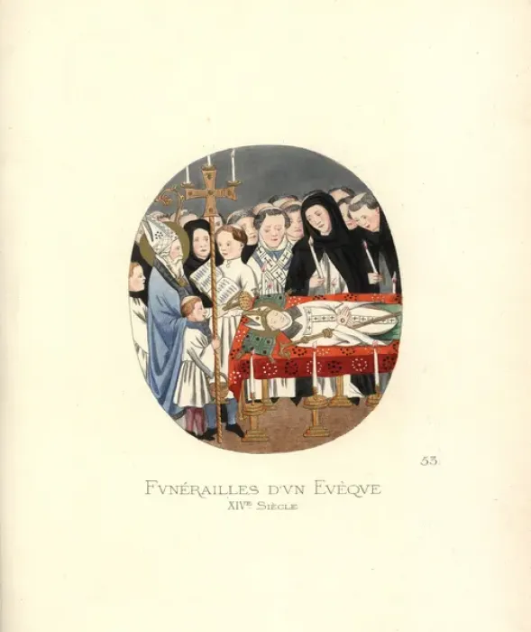Framed Print : Funeral of a bishop, 14th century Framed Print : Funeral of a bishop, 14th century