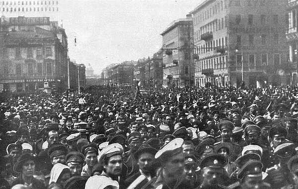 Funeral crowds in a street during Revolution, Russia