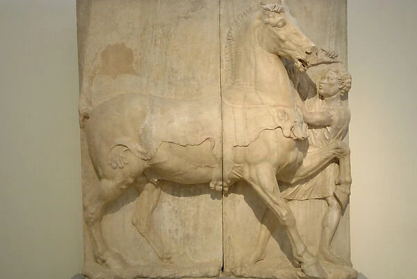 Funerary relief. Man and horse. Greece. IV century B. C