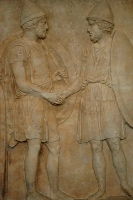 Framed Print : Funerary stele of Sosias and Kephisodoros. 410 BC. Detail Framed Print : Funerary stele of Sosias and Kephisodoros. 410 BC. Detail
