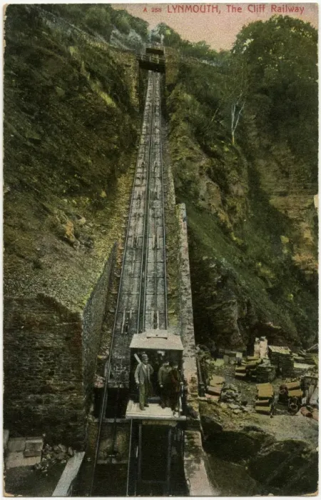 Framed Print : Funicular at Lynmouth Cliff 1909 Framed Print : Funicular at Lynmouth Cliff 1909