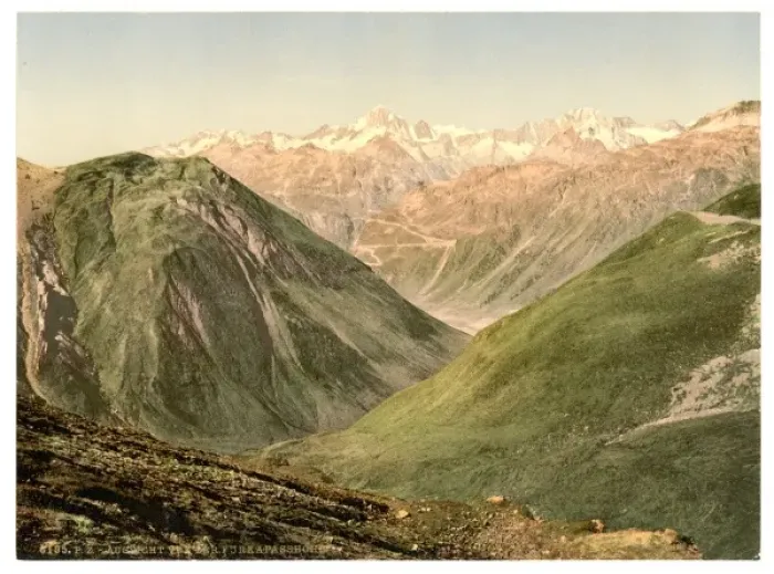 Framed Print : Furka Pass, view from the summit, Bernese Oberland, Switzerl Framed Print : Furka Pass, view from the summit, Bernese Oberland, Switzerl