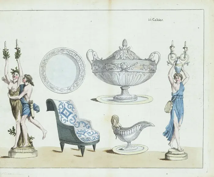 Framed Print : Furniture and tableware, Revolutionary France Framed Print : Furniture and tableware, Revolutionary France