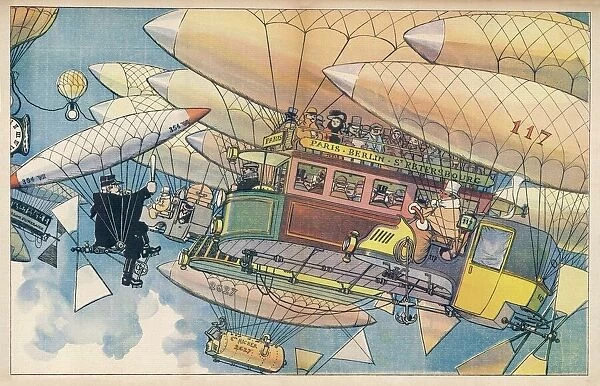 Futuristic air transport, with a traffic policeman