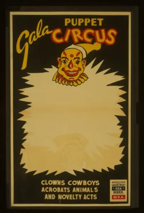 Framed Print : Gala puppet circus Clowns, cowboys, acrobats, animals, and n Framed Print : Gala puppet circus Clowns, cowboys, acrobats, animals, and n