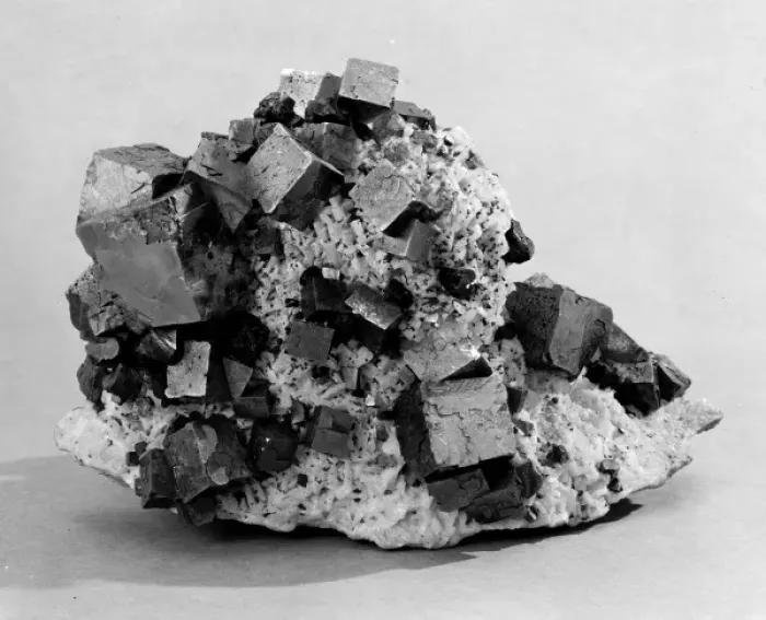 Framed Print : Galena. Metallic cubes of galena on a white background Framed Print : Galena. Metallic cubes of galena on a white background