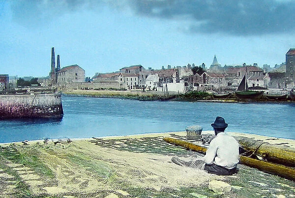 Galway harbour, hand coloured photo