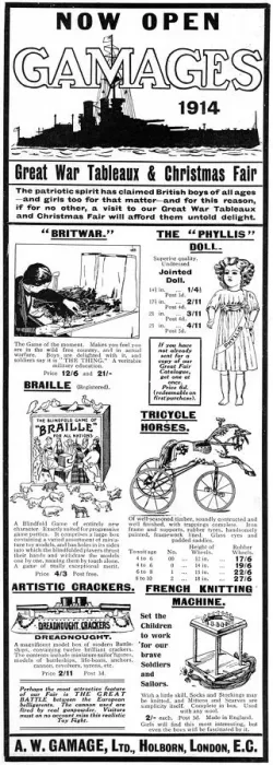 Framed Print : Gamages advertisement, WW1 Framed Print : Gamages advertisement, WW1