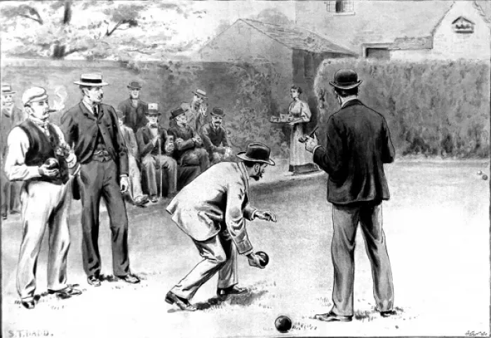 Framed Print : Game of Bowls in an English Suburban Garden, c. 1895 Framed Print : Game of Bowls in an English Suburban Garden, c. 1895