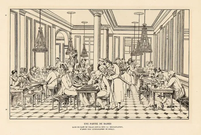 Framed Print : A game of checkers in Cafe de la Regence, Palais Royal Framed Print : A game of checkers in Cafe de la Regence, Palais Royal