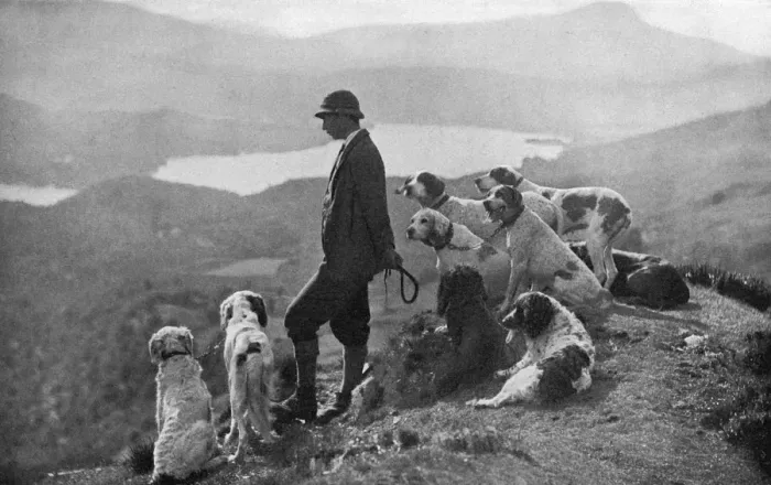 Framed Print : Game Keeper with dogs Framed Print : Game Keeper with dogs