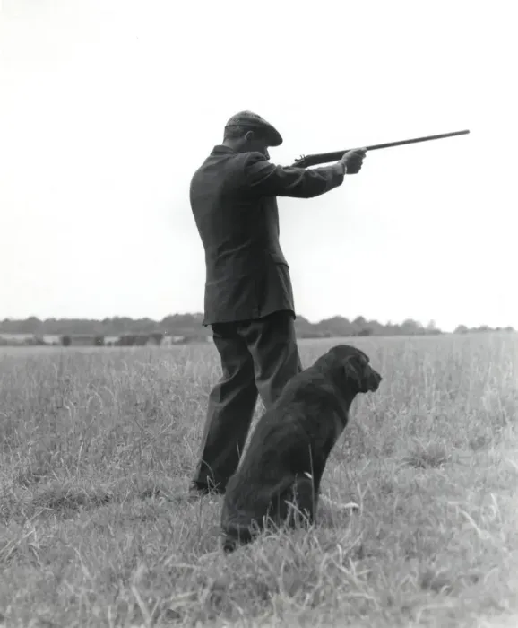 Framed Print : Gamekeeper with dog and gun Framed Print : Gamekeeper with dog and gun