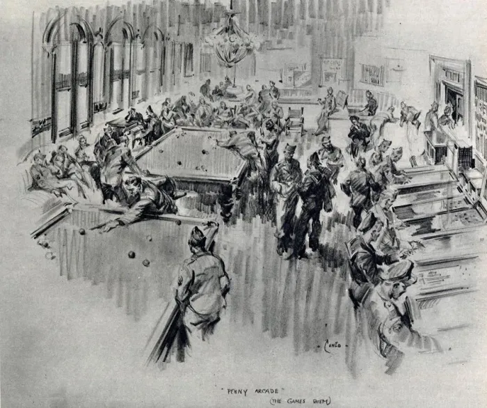 Framed Print : The Games Room, or Penny Arcade at the American Red Cross Club, Rainbow Corner Framed Print : The Games Room, or Penny Arcade at the American Red Cross Club, Rainbow Corner