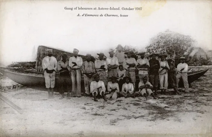 Framed Print : Gang of Labourers - Astove Island, Cosmoledo Group Framed Print : Gang of Labourers - Astove Island, Cosmoledo Group